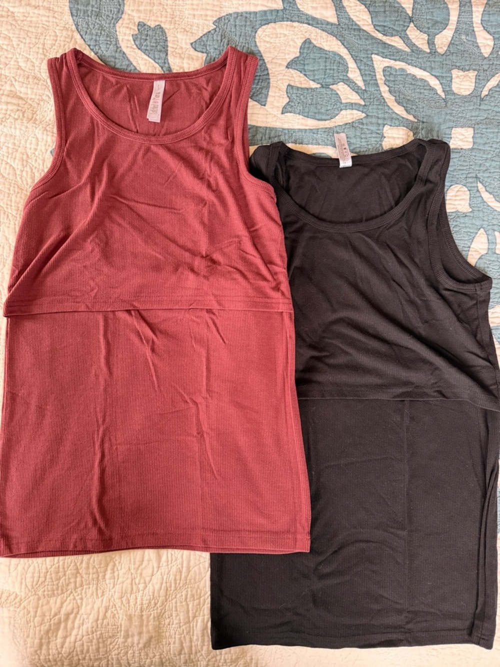 Latched Mama Ribbed Tank Tops in Burgundy and Black